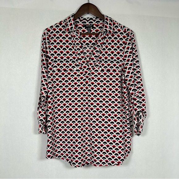 Jones New York White and Red Button Down Shirt with Notched Collar - Picture 1 of 11